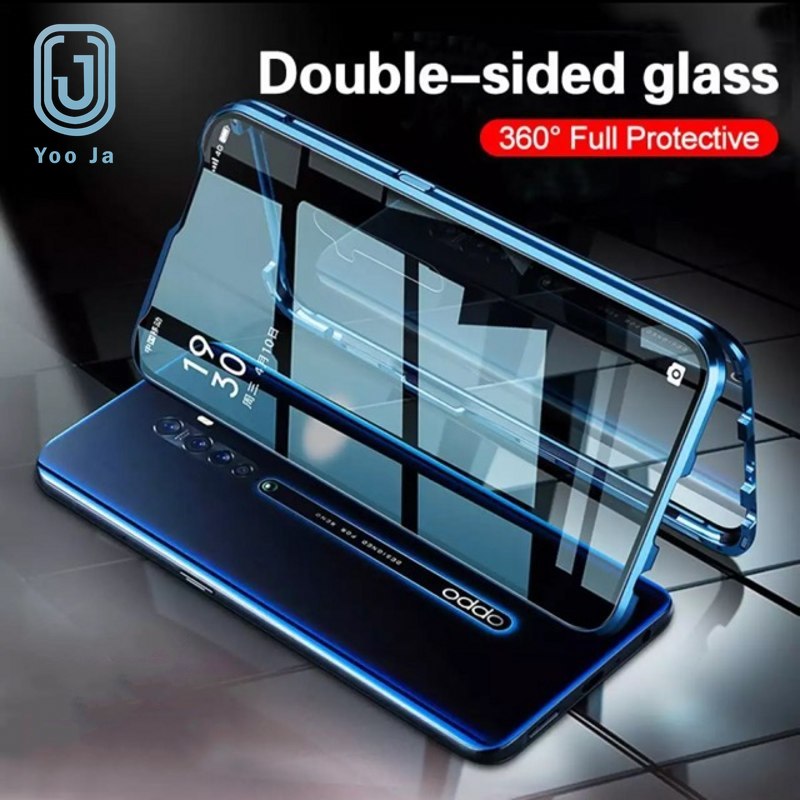 Ốp điện thoại kính cường lực viền từ tính hai bên mặt cho Oppo Reno 2 Z 2z 2f 3 6Z A53 Realme C12 C15