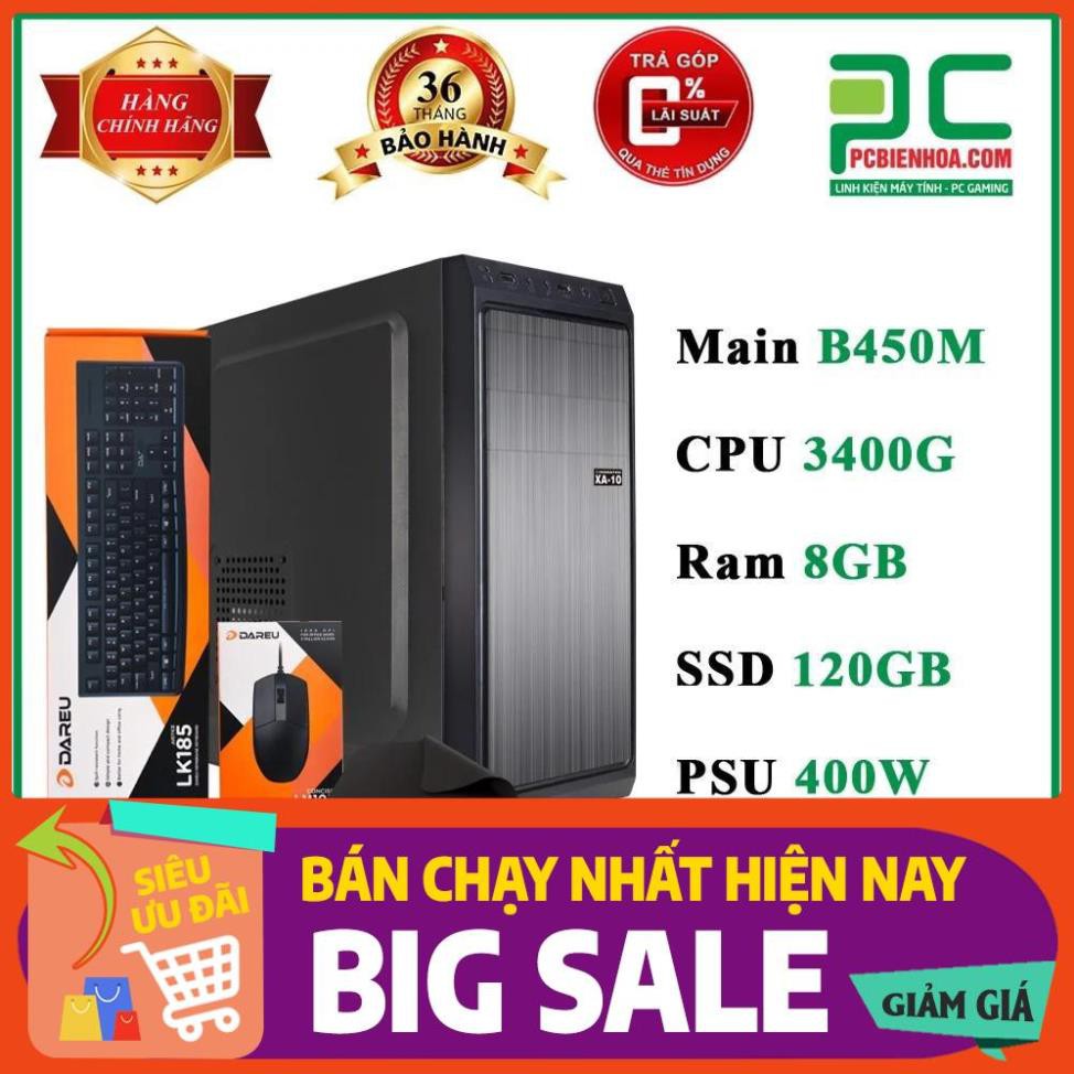 MÁY TÍNH VP AMD (R5 3400G/ B450/ 8GB/ 120GB/ 450W) CHÍNH HÃNG TẶNG BÀN DI CHUỘT GAMING