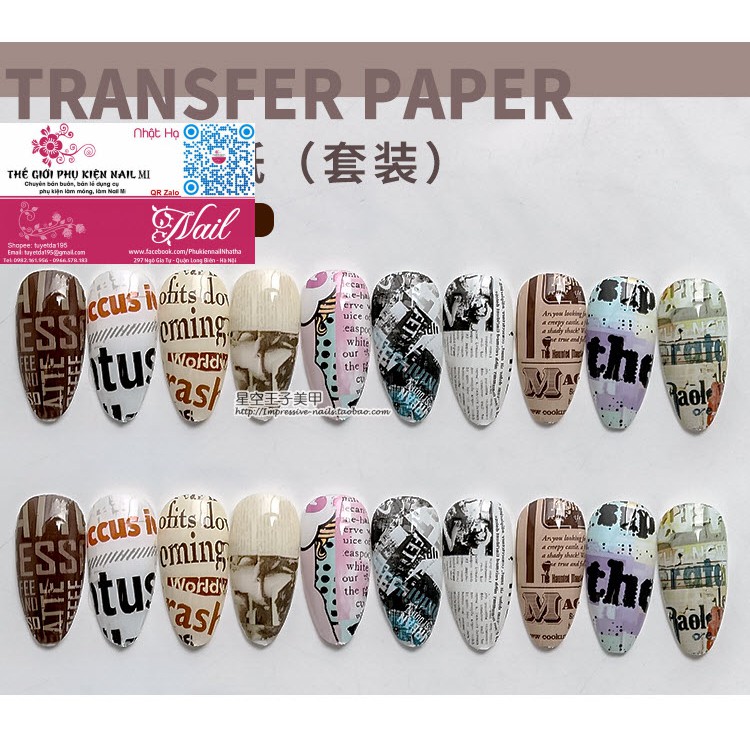 Foil Dán Báo, Tạp Chí Nail Transfer Giấy Tiếng Anh - Trang Trí Móng Không Thấm Nước