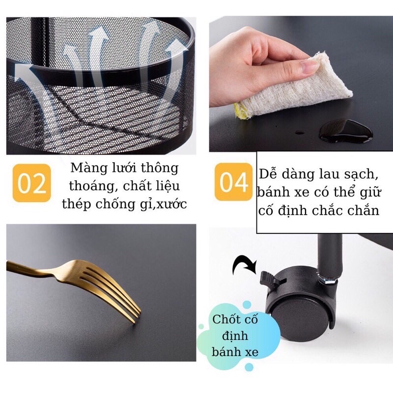 Kệ Tròn Xoay Đa Năng - Kệ Rau Củ Quả 3/4/5 Tầng Có Bánh Xe Di Chuyển Thép phun Sơn Tĩnh Điện( hàng chuẩn loại 1)