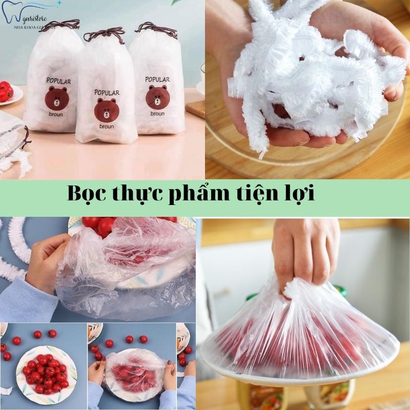 Combo 100 màng bọc thực phẩm có chun co dãn tái sử dụng được màng bọc chống bụi chống côn trùng chống mùi khi bảo quản