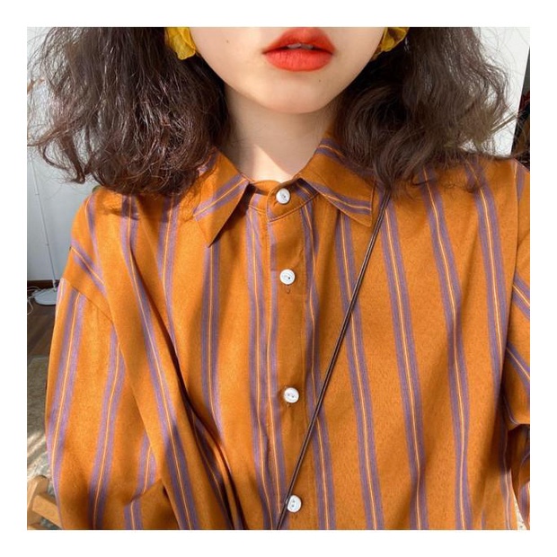 Áo sơ mi dài tay họa tiết sọc thiết kế mới thời trang dành cho nữ