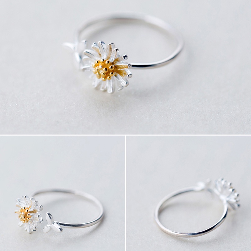 Dễ Thương Nhẫn Hở Hình Hoa Cúc Nhỏ Màu Bạc Có Thể Điều Chỉnh Chất Lượng Cao Jp5