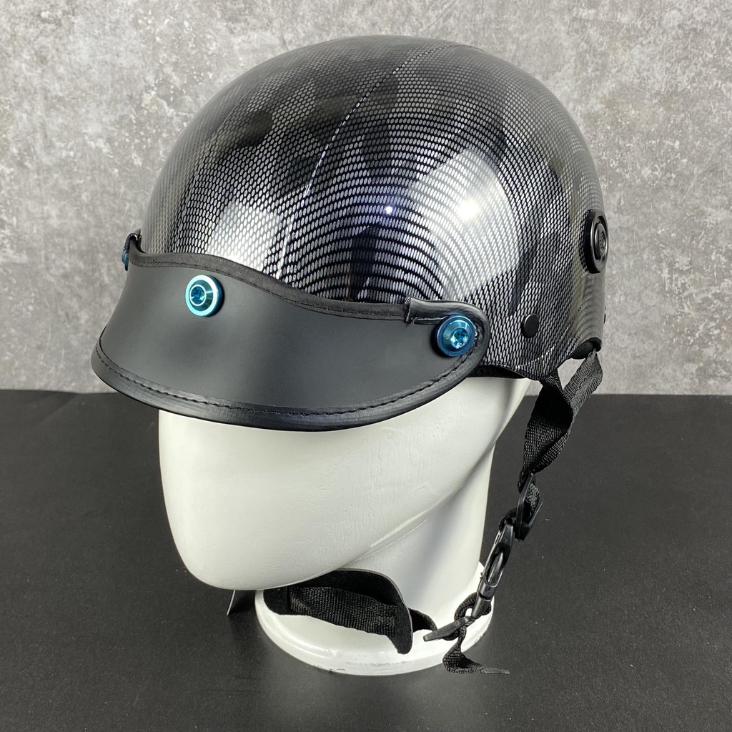 Mũ bảo hiểm nhúng cacbon gắn ốc titan gr5 , nón bảo hiểm nửa đầu chính hãng cao cấp phủ cacbon hình sticker