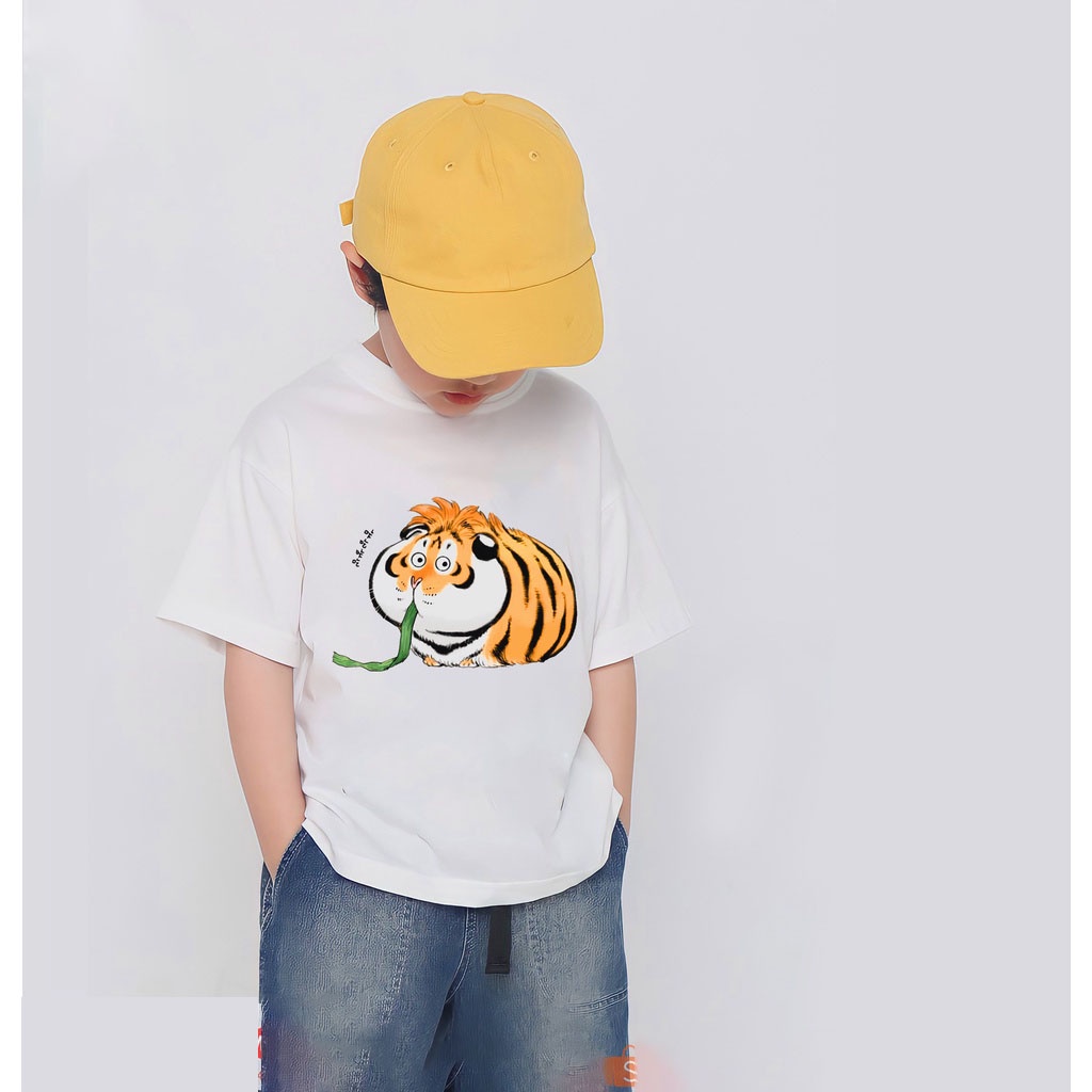 Áo Thun Bé Trai In Hình Con Hổ Béo Con Cọp Tết 2022 Áo Gia Đình Vải Cotton