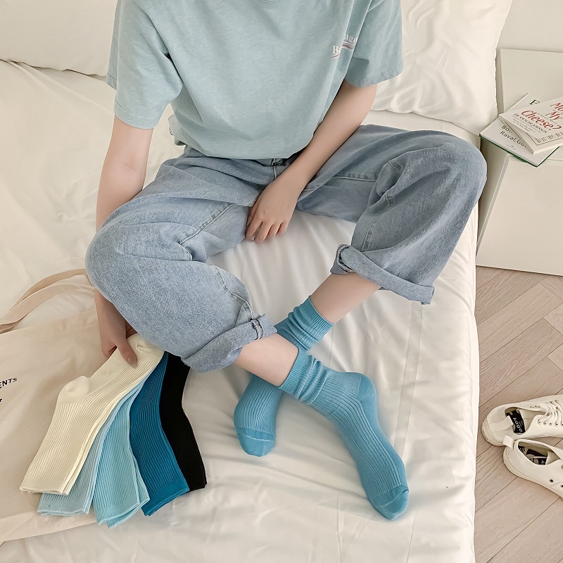 1 Đôi Vớ Màu Sắc Trơn Thoáng Khí Dành Cho Nữ