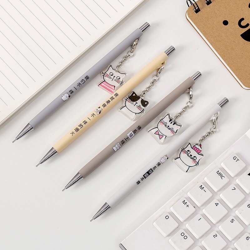 Bút Chì Bấm Ngòi Kim Cute Tặng Kèm Móc Mặt Mèo Ngòi 0.7mm VPB14-MEO