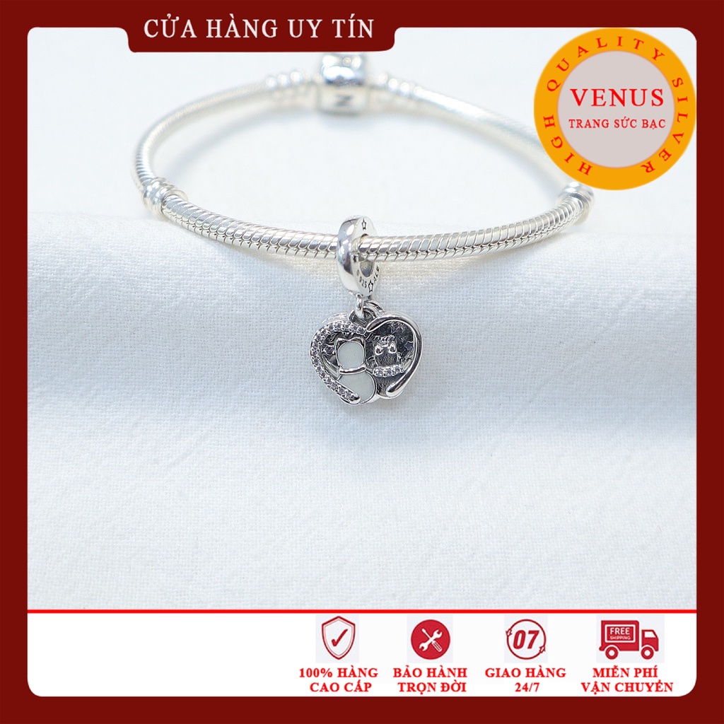[Charm bạc 925 cao cấp] Charm tim mèo đôi- Mã sản phẩm VENUSMEOO