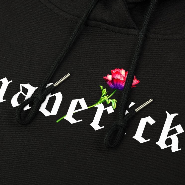 Áo Hoodie Túi Nam Nữ Tay Lỡ Hoa Anh Tuc Unisex Nam Nữ Cotton Oversize Form Rộng Logo Maverick Đen KK2076