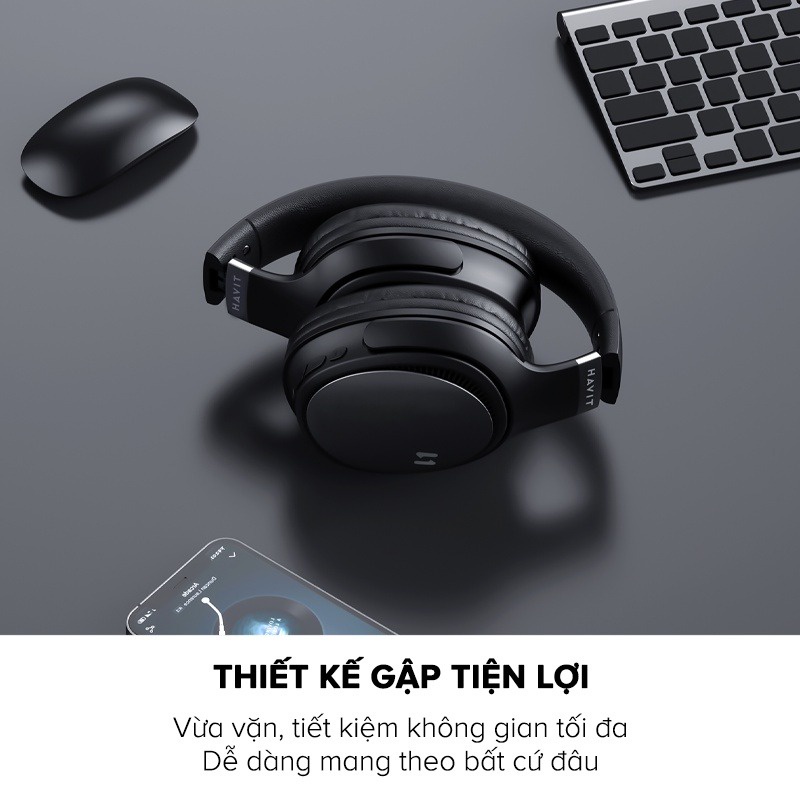 Tai Nghe Bluetooth Headphone HAVIT H630BT, Driver 40mm, BT 5.3, Gập Tiện Lợi, Nghe Đến 36H - Hàng Chính Hãng