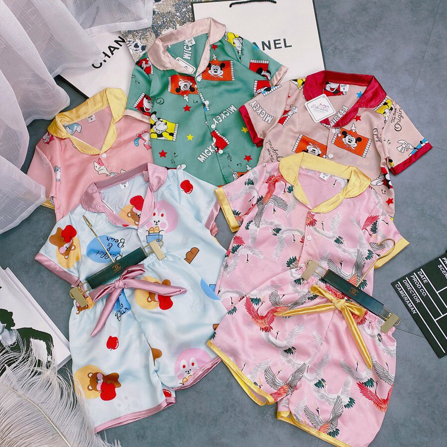 [bán chạy] Bộ pijama cho bé MỀM MẠIBộ Ngủ Pijama Lụa Phối Nơ Cao Cấp Cho Bé Gái , Size từ 8kg đến 20kg