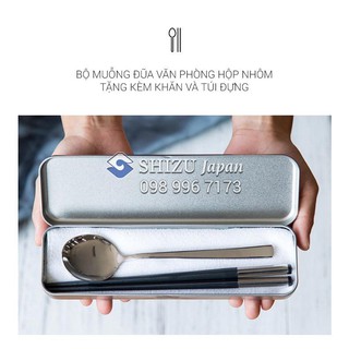 Bộ Muỗng Đũa Ăn Cơm Du Lịch Tặng Hộp Nhôm và Túi Đựng