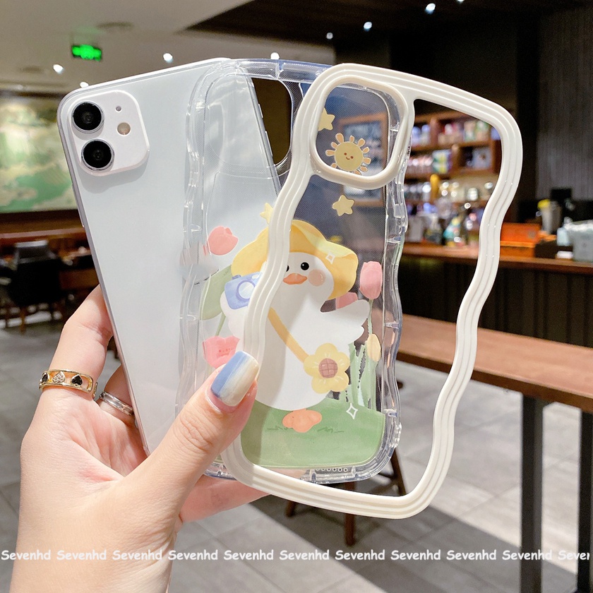 Ốp Điện Thoại Họa Tiết Chú Vịt Đội Mũ Gợn Sóng 2 Trong 1 Cho iPhone 13 12 11 Pro Max SE2020 X XR XS Max 8 7 Plus