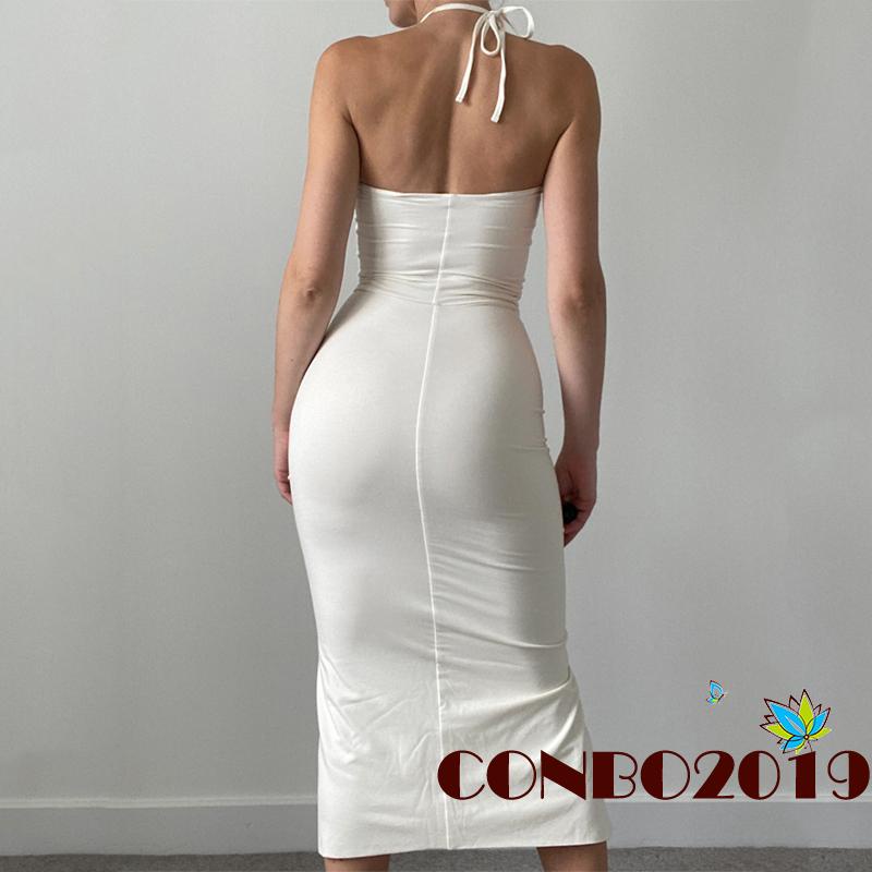 Hgm-đầm Ống Có Dây Rút Màu Trơn Xẻ Tà Cao Mùa Hè Có Thể Điều Chỉnh Cho Nữ