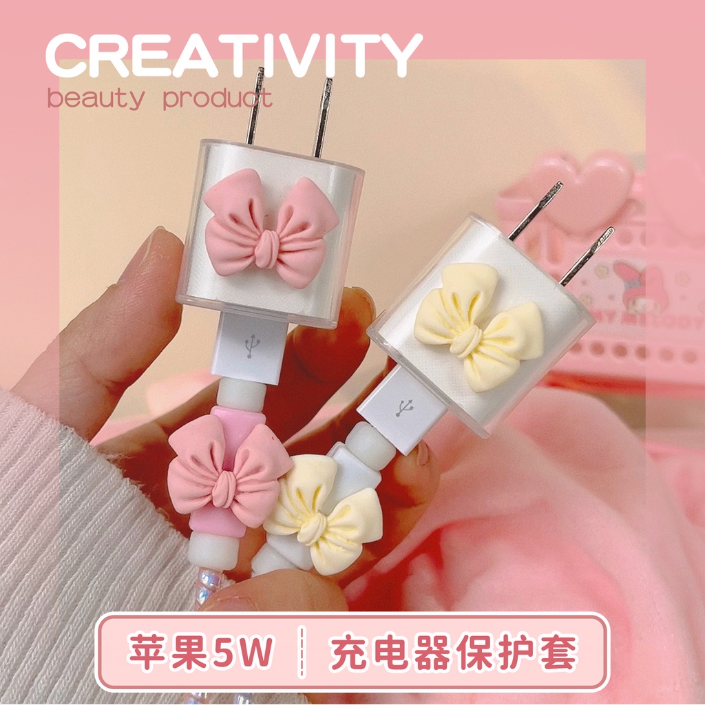 Vỏ Bảo Vệ Hộp Sạc Tai Nghe iphone 5W 11 / xr / 8p / 7 / 6 / xsmax Hình Nơ Dễ Thương Ốp