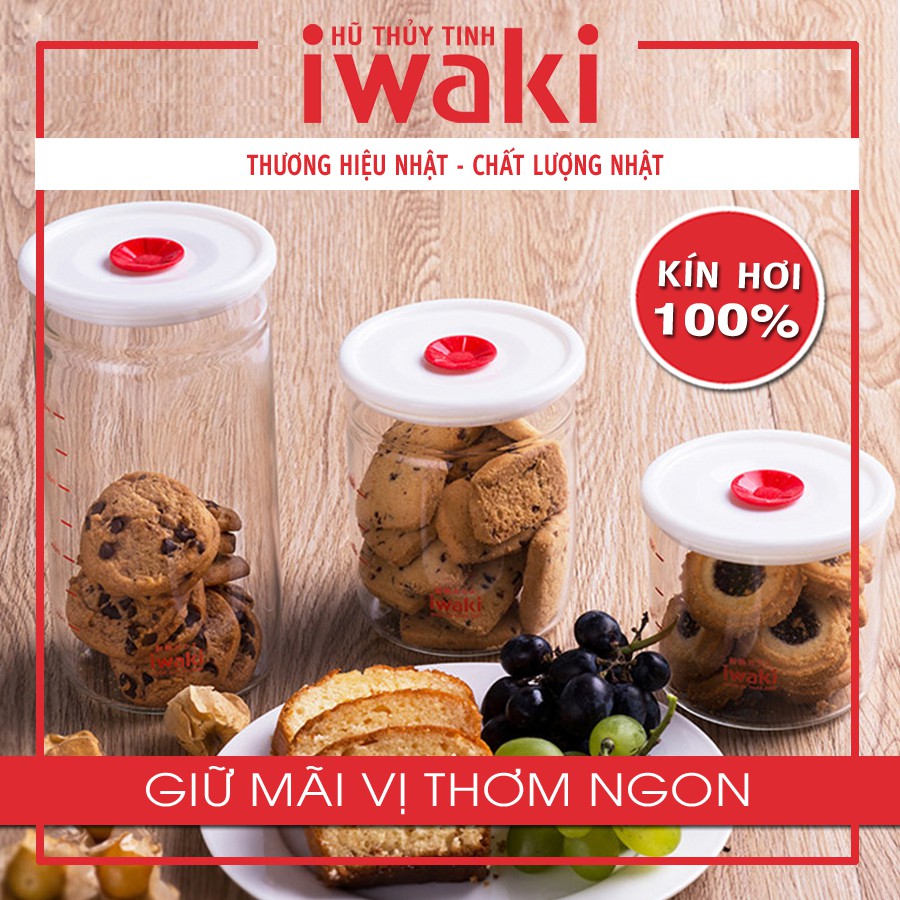 Hũ thủy tinh chịu nhiệt nắp hít Iwaki (cao) - THƯƠNG HIỆU NHẬT