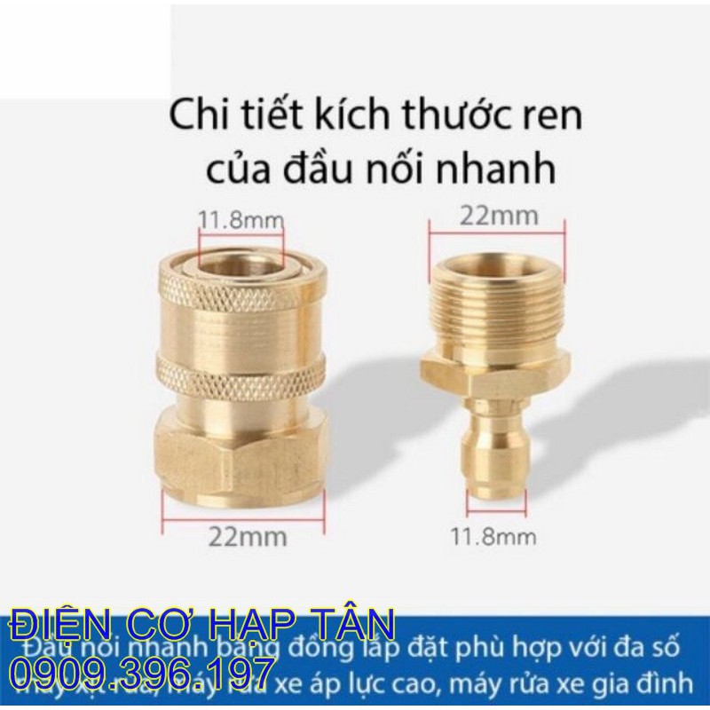 BỘ NỐI NHANH ĐỒNG THAU 22MM - ĐẦU RA -CHO MÁY RỬA XE