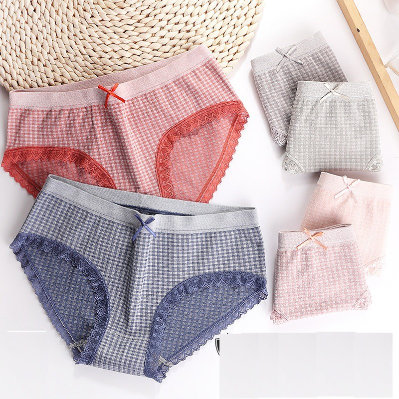 Quần Lót Nữ 🍀 Lẻ = Sỉ 🍀 10.Quần Lót Cotton Kẻ Ô Sỉ 1 Lố 10 Q