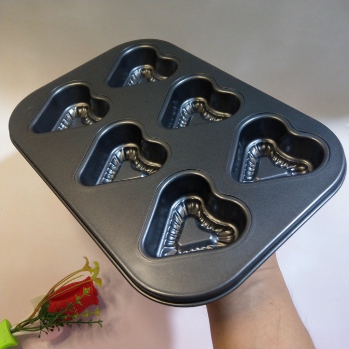 Khuôn nướng bánh cupcake, muffin, rau câu 6 ô loại to dày - T0184