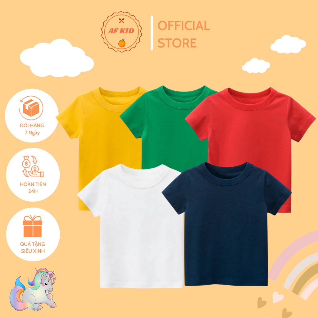 Áo phông trơn AF KID cộc tay cho bé trai bé gái 6-19kg, chất thun lạnh cao cấp thích hợp cho bé mặc mùa hè