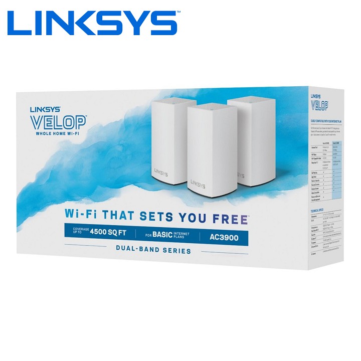 Bộ phát Wifi Linksys Velop WHW0103 Mesh Dual-Band MU-MIMO 3-Pack AC1300Mbps (Hàng chính Hãng)