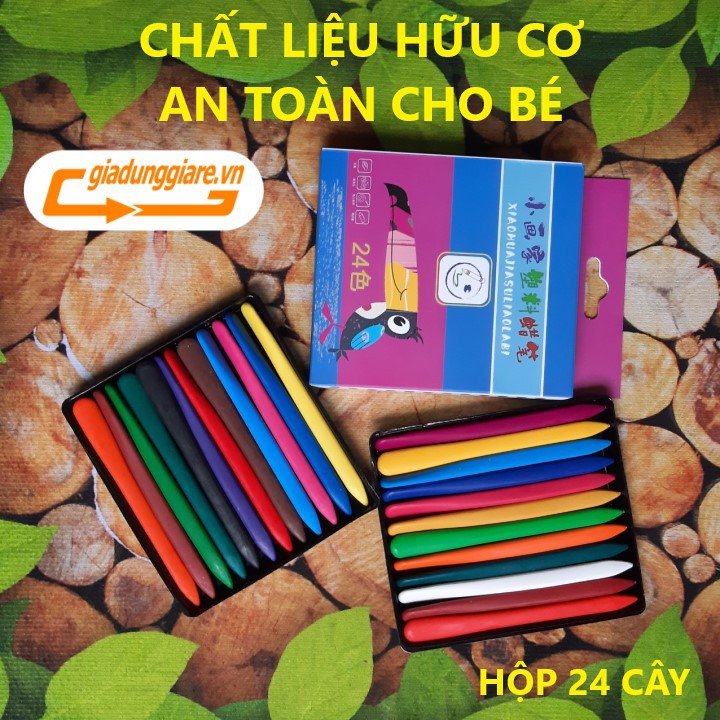 (Hộp 24 cây) SÁP MẦU HỮU CƠ TỰ NHIÊN cho bé tập tô tập vẽ không phai mầu, không dơ tay, không gây hại - giadunggiare.vn