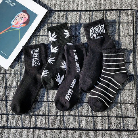 【J&N】5 pairs of socks men's and women's middle tube South Korea Harajuku style South Korea fashion autumn and winter middle tube socks versatile personality Street hip hop socks socks