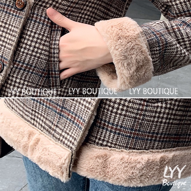 Áo khoác nữ dạ kẻ cổ vest lót lông dày ấm áp freesize hàng Quảng Châu LYY BOUTIQUE