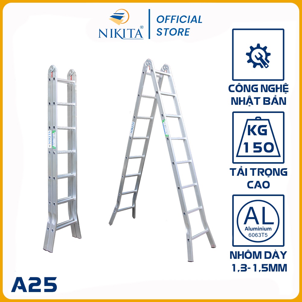 Thang nhôm khóa sập tự động NIKITA A25 ( 2.5M + 2.5M )