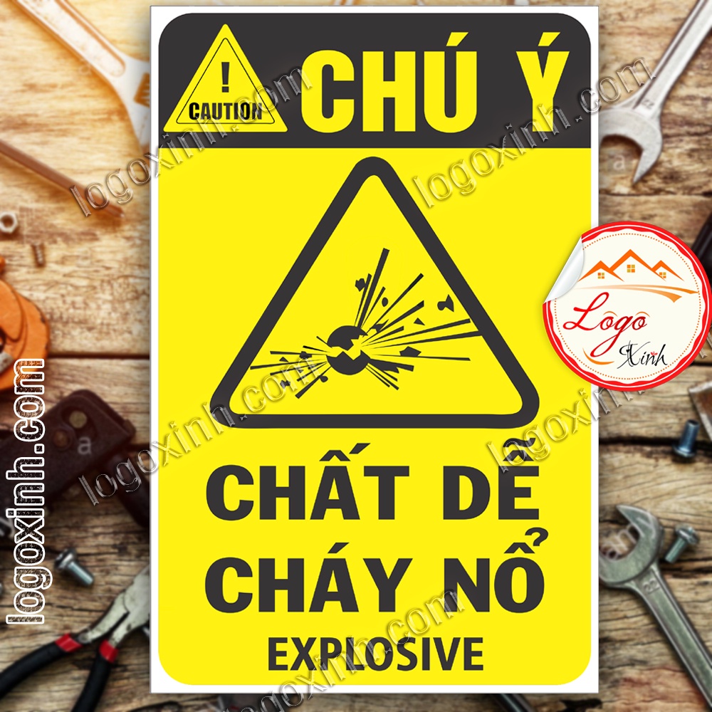 LOGO TEM STICKER CẢNH BÁO CHẤT DỄ CHÁY NỔ, EXPLOSIVE - BIỂN CẢNH BÁO AN TOÀN LAO ĐỘNG