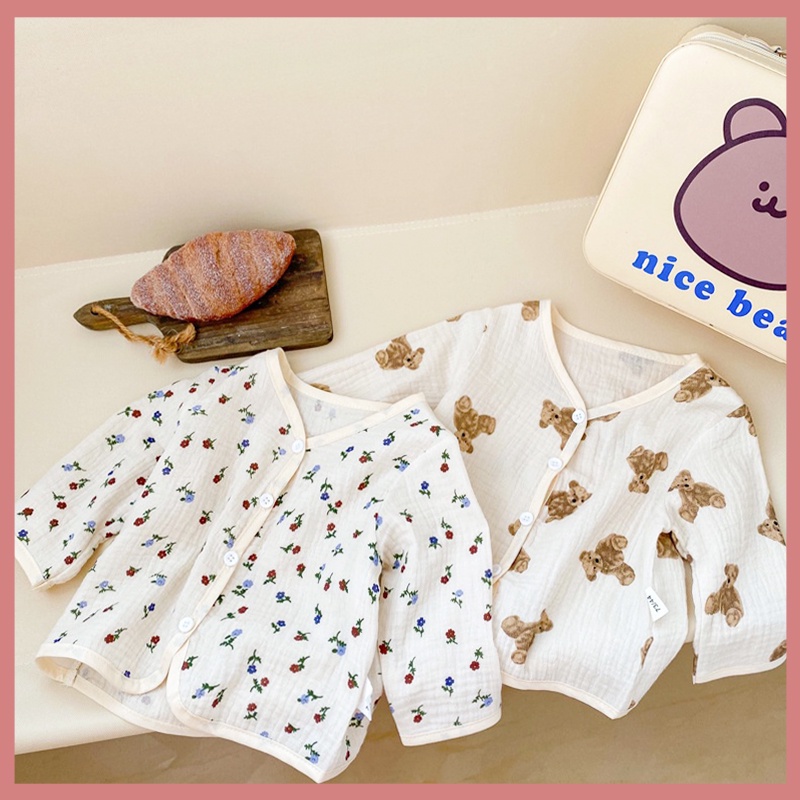 Áo Khoác Tay Dài Chống Nắng Tia UV In Hình Gấu Cho Bé Sơ Sinh