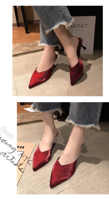 Sục cao gót lụa satin 7cm