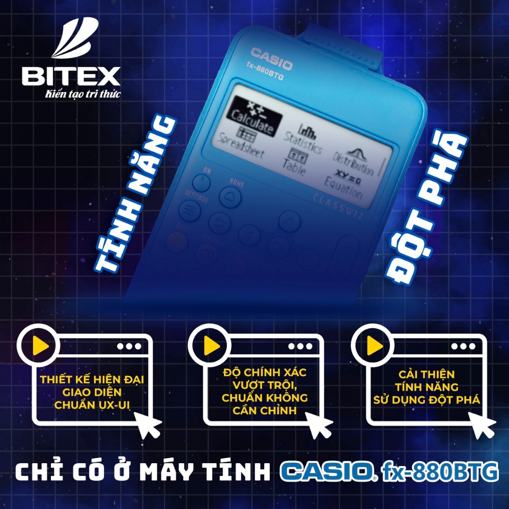 Máy Tính CASIO Fx-880BTG Mới Nhất Dành Cho Học Sinh Cấp 2 Cấp 3, Lớp 6 Đến Lớp 12 Chuyên Dụng Mang Vào Phòng Thi