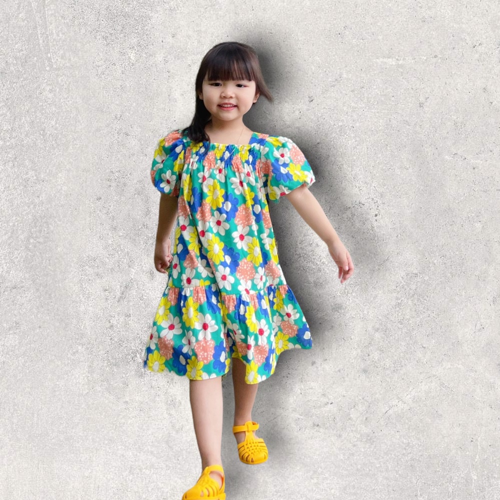 Váy Smock Hoa SofiaCandy Vải Thô Mềm Tay Bồng Dán Babydoll Cực Yêu