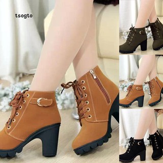 Giày bốt nữ cao gót buộc dây thời trang