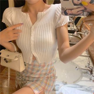 9382. ÁO LEN CROPTOP TAY NGẮN BASIC