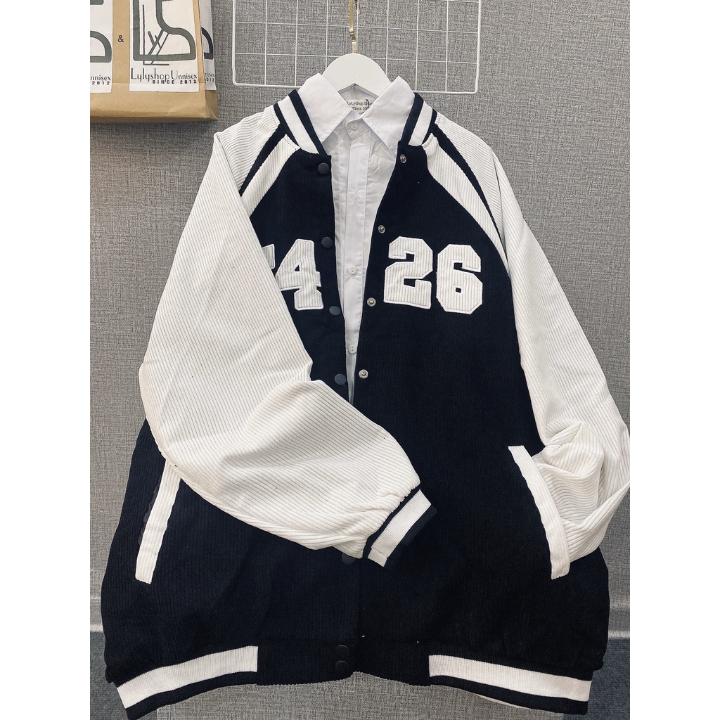 Áo khoác bomber F426 Lylyshop Unisex, kiểu áo khoác bóng chày chất nhung tăm lót dù trơn thêu chữ form rộng cho nam nữ | BigBuy360 - bigbuy360.vn