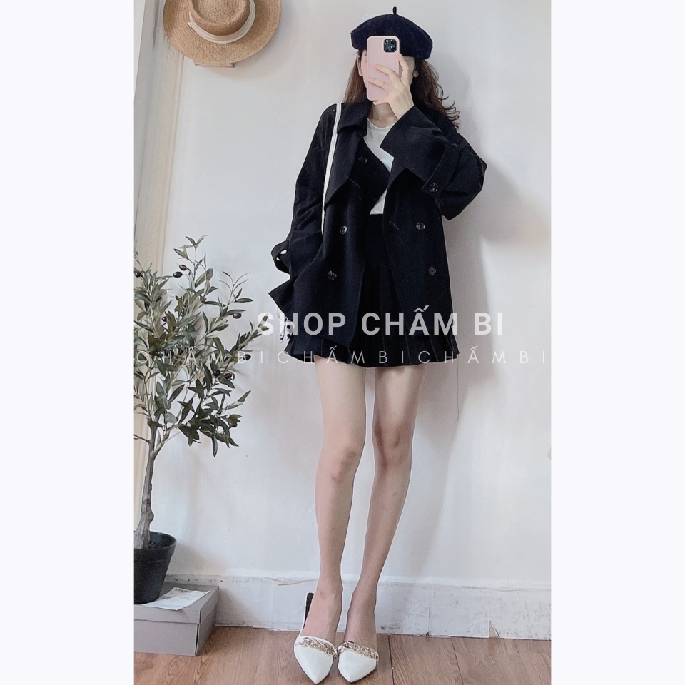 Áo khoác nữ A.250, Áo khoác kiểu dáng vest 1 lớp 2 hàng cúc ống tay rộng kèm đai (mặc được hai kiểu)