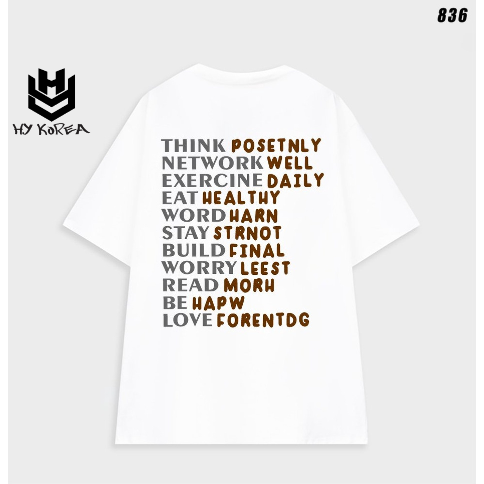 Áo phông form rộng nam nữ tay lỡ Nhiều chữ 836 HY KOREA