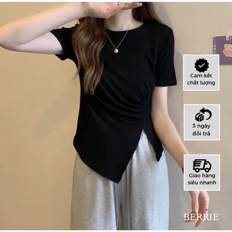 Áo Thun Nữ BERRIE Kiểu Ôm Xẻ Tà Xoắn Eo Cổ Tròn Tay Ngắn Ôm Body Mã NK14