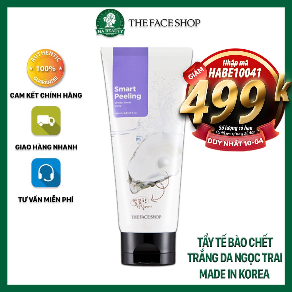 Tẩy tế bào chết da chết mặt The Face Shop ngọc trai Hàn Quốc Smart Peeling White Jewel 120ml trắng da Hà Beauty