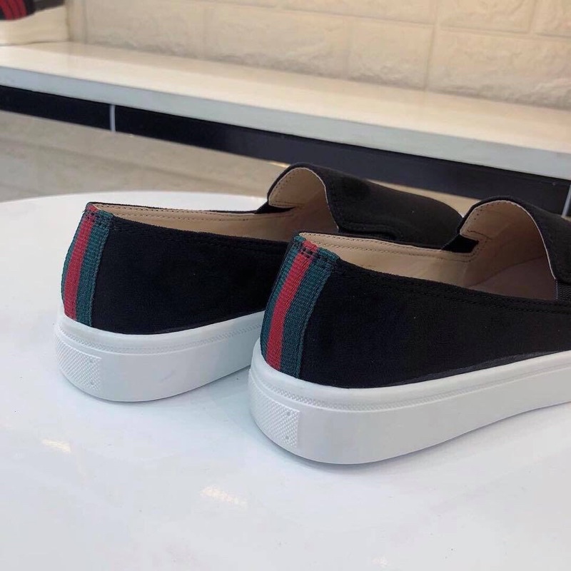 Giày Slip-on - Giày lười da lộn gót kẻ đế có vân chống trơn trượt