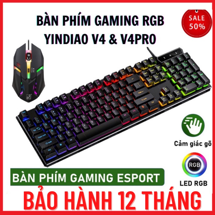 Bàn Phím Máy Tính Gaming YINDIAO V4 &amp; V4Pro - Đèn LED RGB Chống Nước Game Máy Tính Esport - Chính Hãng [Bảo Hành 1 Năm]