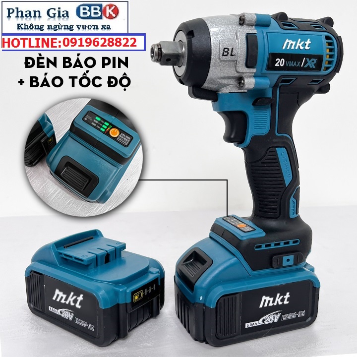 Máy Siết Bulong Makit, máy bắn bulong, Pin 20v 10 Cell, Đầu 2 trong 1, Động cơ không chổi than