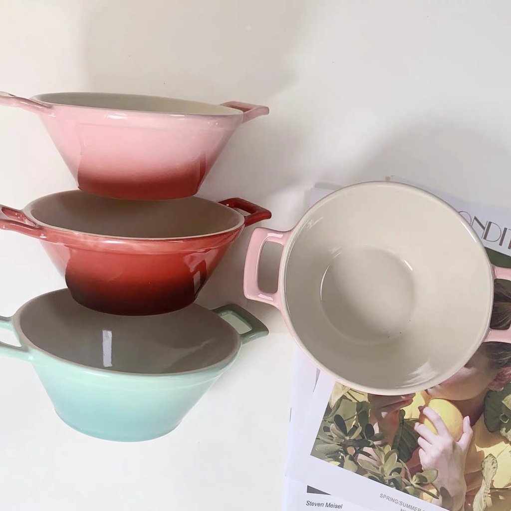 Nồi Sứ Le Creuset Kiểu Dáng Đơn Giản, Nắp Có Nắm Cách Nhiệt, 2 Quai Tiện Dụng - Hàng Nhập Khẩu Chính Hãng