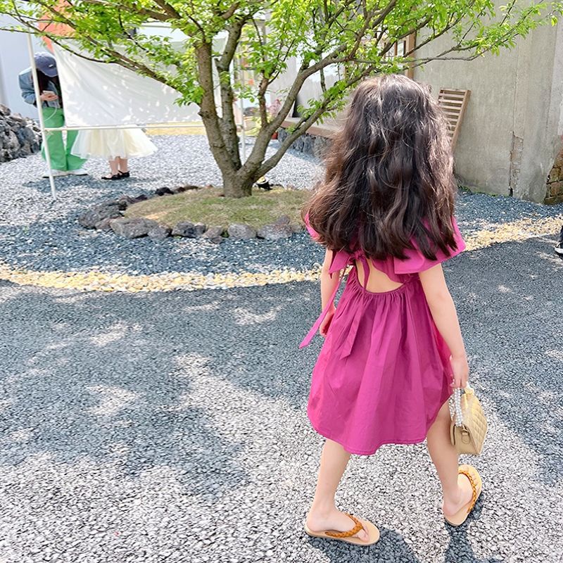 Đầm Công Chúa Cổ Vuông Tay Phồng Cột Dây Thời Trang Mùa Hè Phong Cách Hàn Quốc Cho Bé Gái