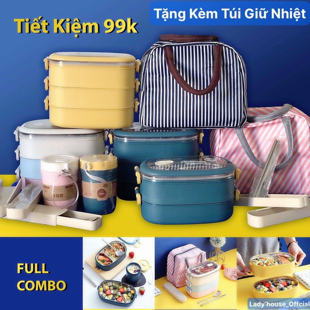 Hộp Cơm Giữ Nhiệt Lúa Mạch 3 Tầng Ruột Inox 304 - Hộp Cơm Văn Phòng