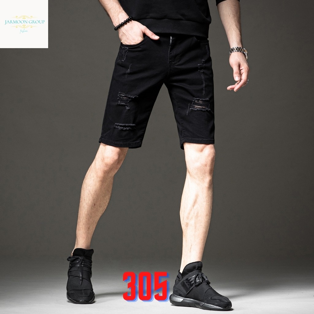 Quần Short Nam VNXK SH305JM Short Jean Nam Đen rách xước mẫu hót trẻ trung (44-70KG)