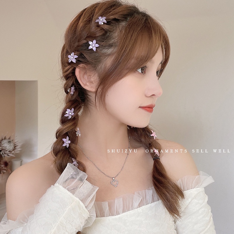 Kẹp tóc HAIMEIKANG dạng bện đính đá hình bông hoa dễ thương cho nữ