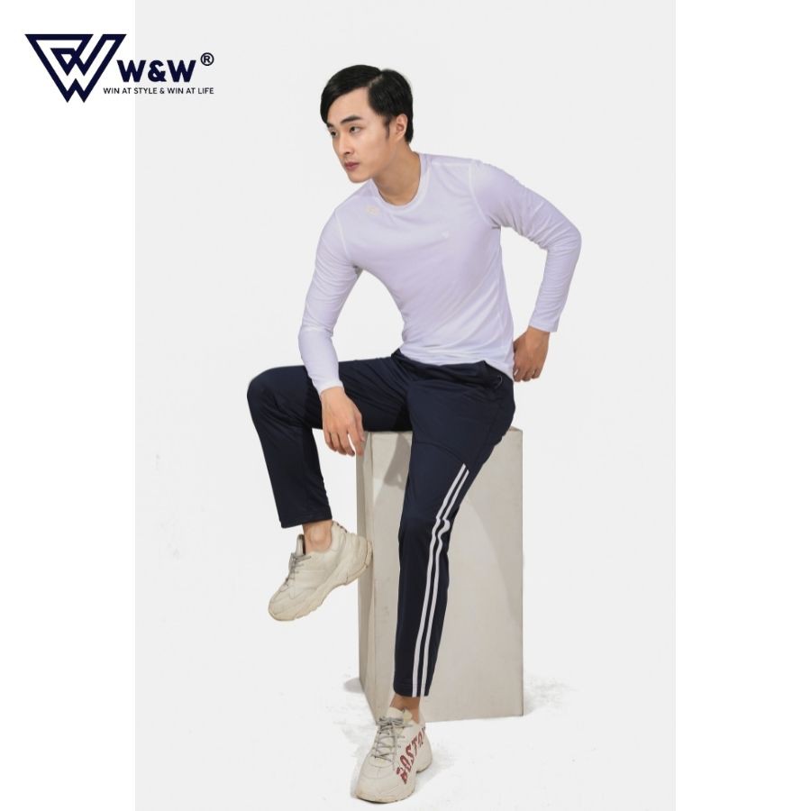 Quần Nỉ Jogger Nam W&amp;W Chất Polyester Cao Cấp Giúp Không Nhăn Dễ Làm Sạch Thiết Kế Ống Suông Thoải Mái Co Giãn Nhẹ WJO20